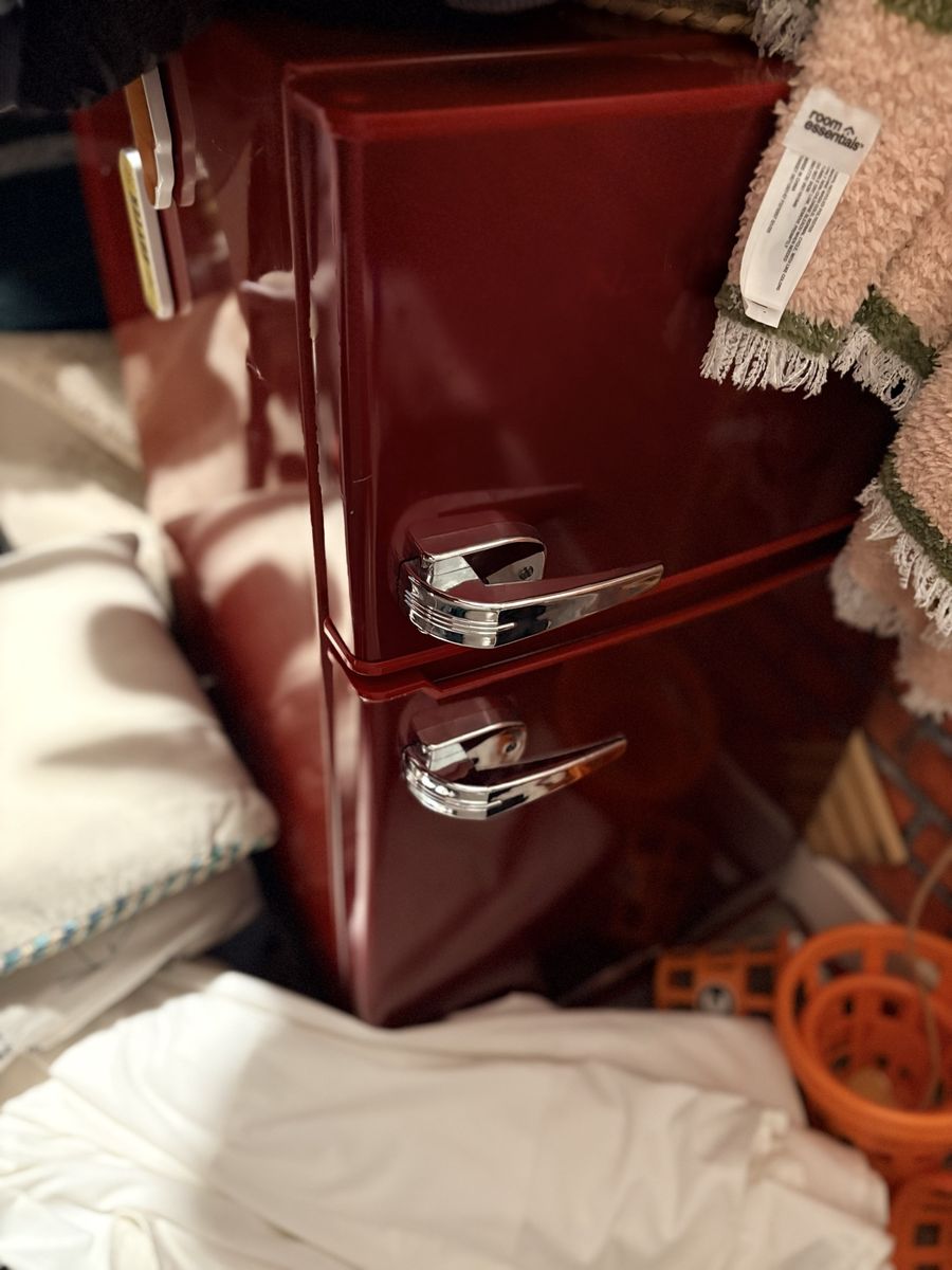 Red retro mini fridge
