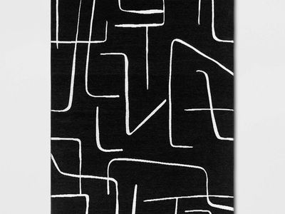 New! 7.10"x10' Abstract Lines Area Rug Black and white