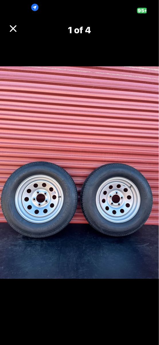 Set of 2 Free Country ST 205/75 D 15      Trailer Tires Mounted on New Silver Mod Wheels 5 on 5 Lug Pattern Brand New