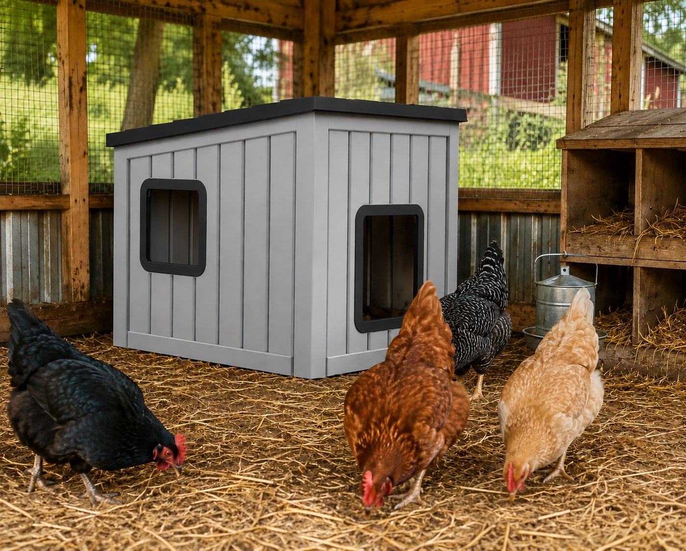 NEW! Outdoor/Indoor Pet House Shelter for Cats, Rabbits, Chickens, Gray/Black