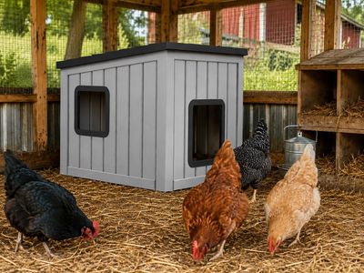 NEW! Outdoor/Indoor Pet House Shelter for Cats, Rabbits, Chickens, Gray/Black