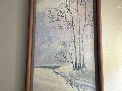 Original Signed Oil Painting – Winter Woodland Landscape – Framed