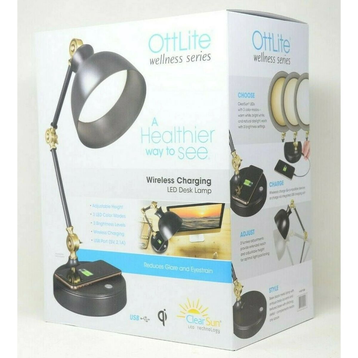 OttLite W13 LED Desk Lamp with Wireless Charging Base & 3 Color Modes 1577128 #85225