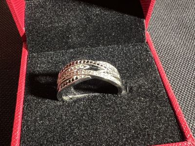 Sterling Silver Criss-Cross Black & White CZ Ring - Size 10.5
