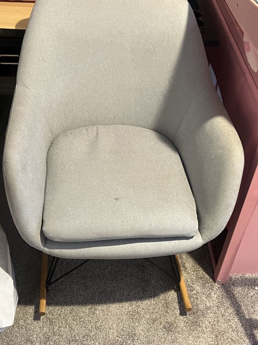 Modern Light Gray Upholstered Rocking Chair with Wooden Base