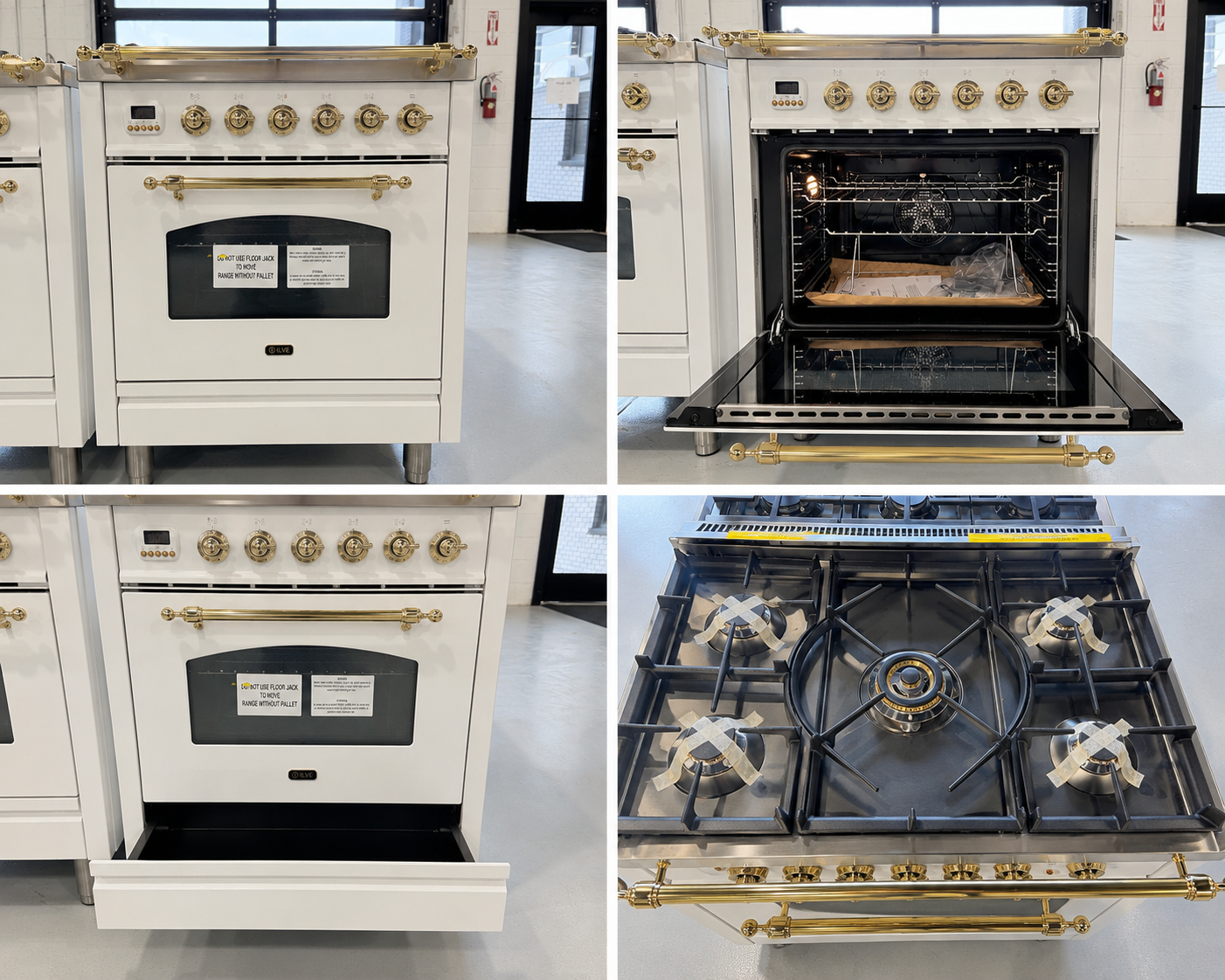 NEW ILVE 30" Dual Fuel Range – White/Brass – Clearance
