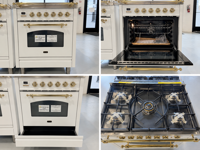 NEW ILVE 30" Dual Fuel Range – White/Brass – Clearance