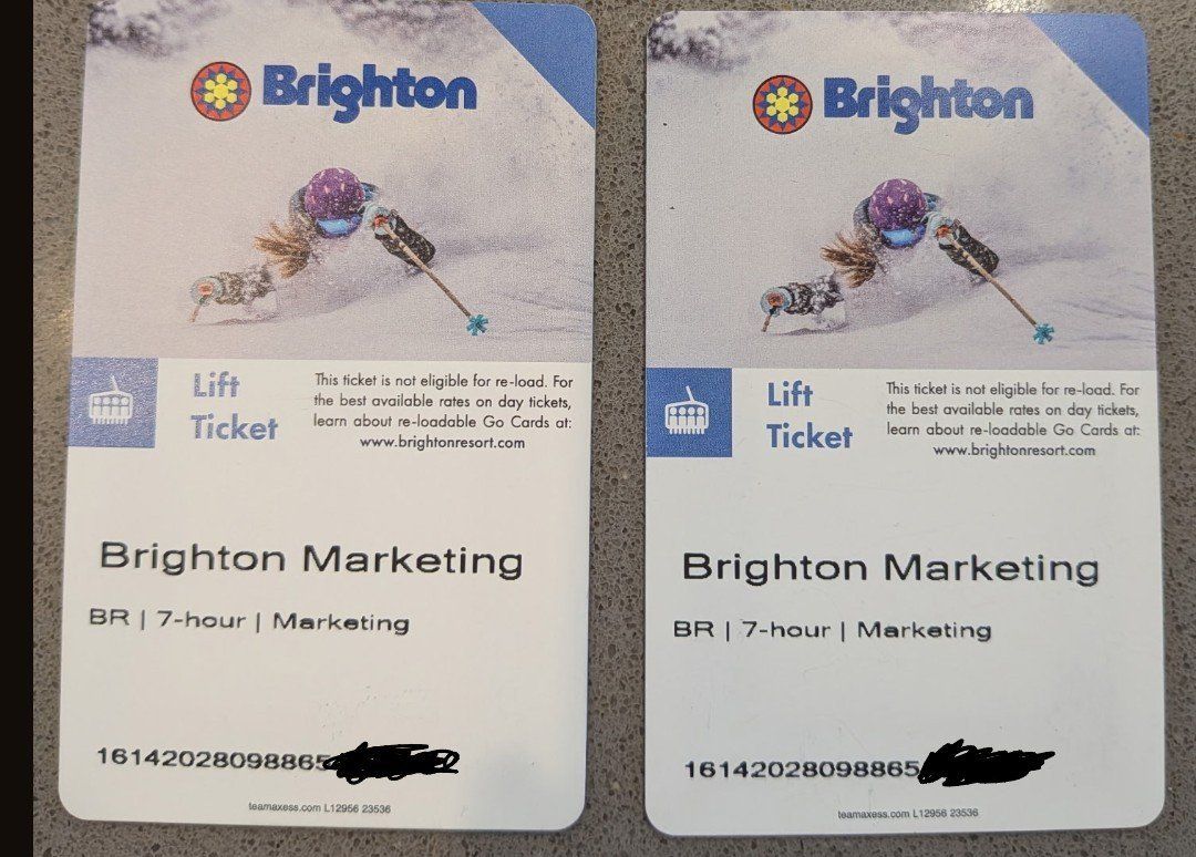 Two Brighton 7hr Ski-Up Lift Tickets 2x (no blacko