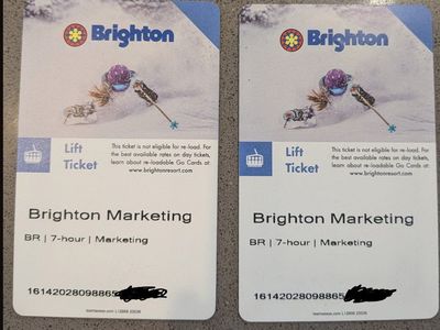 Two Brighton 7hr Ski-Up Lift Tickets 2x (no blacko