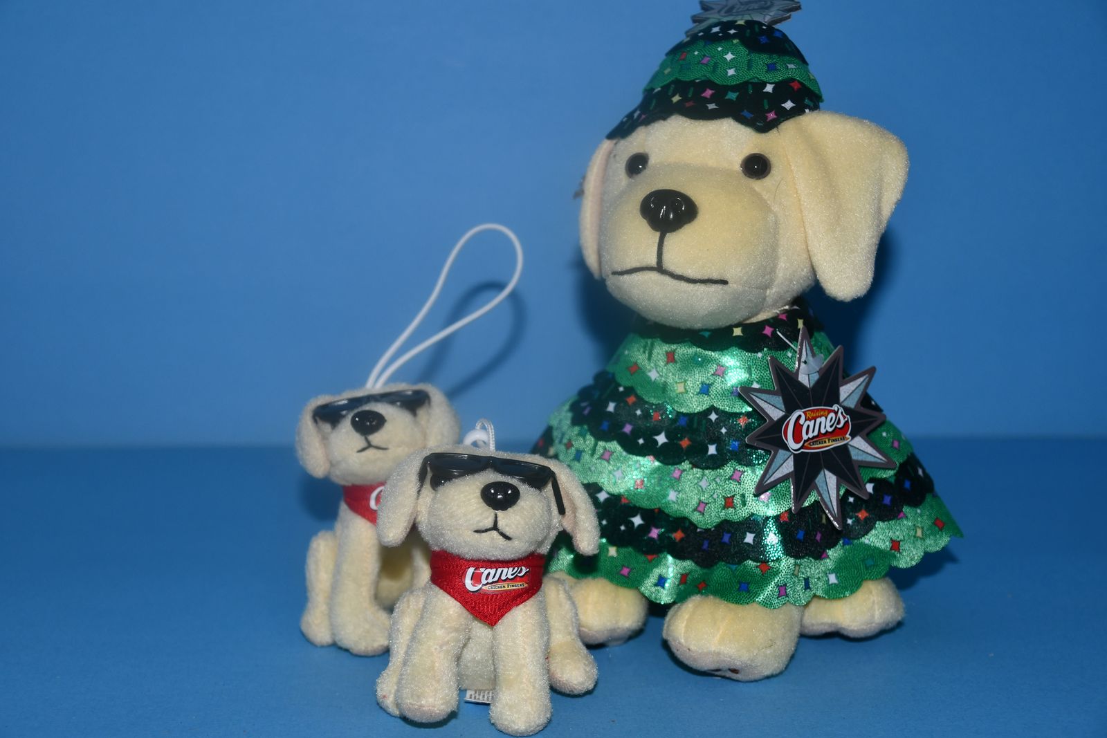3 "CANES" PLUSH DOGS ~ CHRISTMAS "ROCKERFELLER TREE" PLUSH DOG ~ 2 PLUSH DOGS with SUNGLASSES ~ ALL for $5