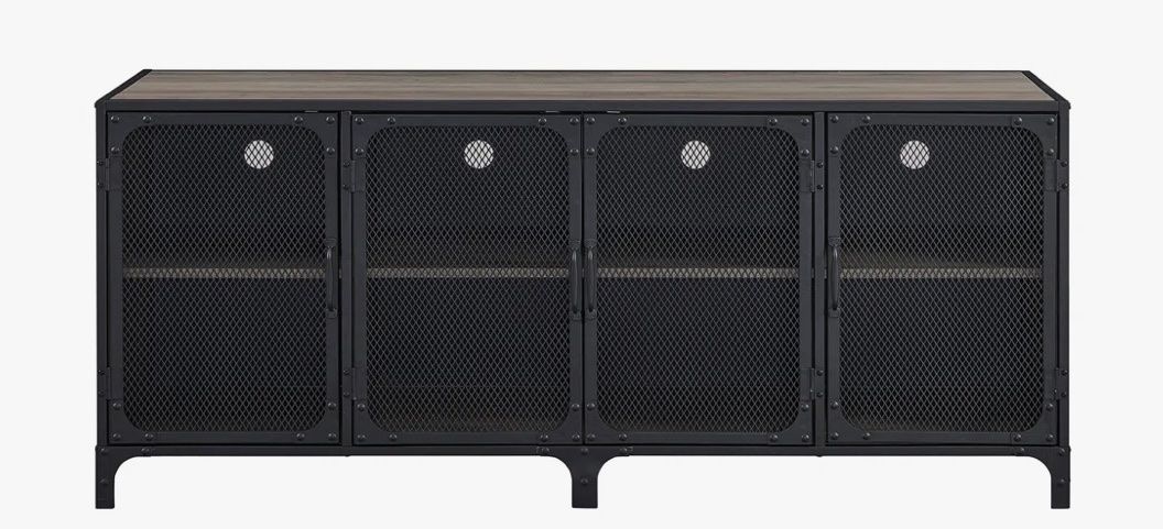 Industrial Metal TV Stand Media Console 60" with Mesh Doors