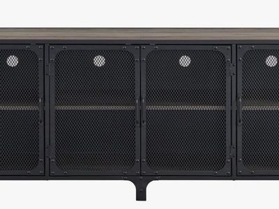 Industrial Metal TV Stand Media Console 60" with Mesh Doors