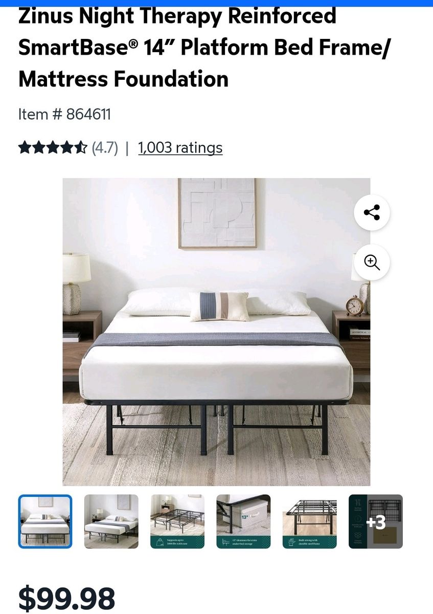 New Zinus Night Therapy Reinforced SmartBase® 14” Platform Bed Frame/Mattress Foundation