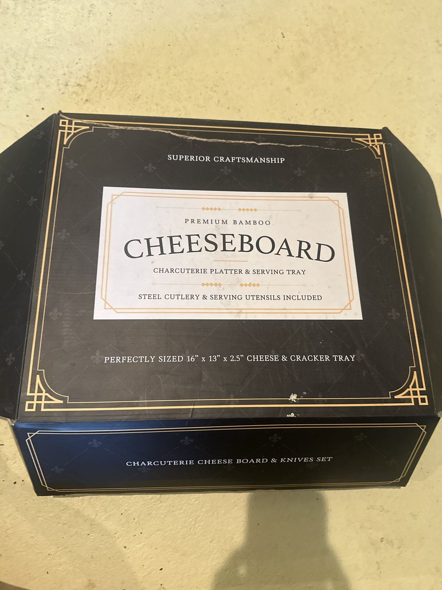 Premium Bamboo Cheeseboard Charcuterie Platter & Serving Tray 16"x13" with Steel Cutlery