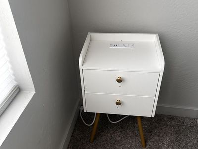 Nightstand, White And Gold With Usb Port