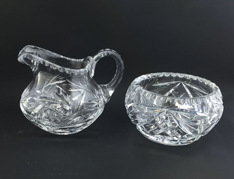 Vintage Cut Glass Creamer & Sugar Set