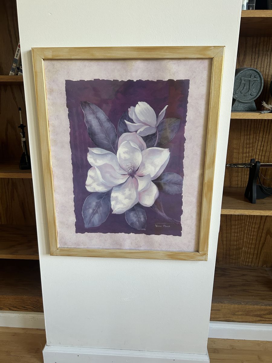 Framed Floral Wall Art Print – Soft Purple Magnolia Style