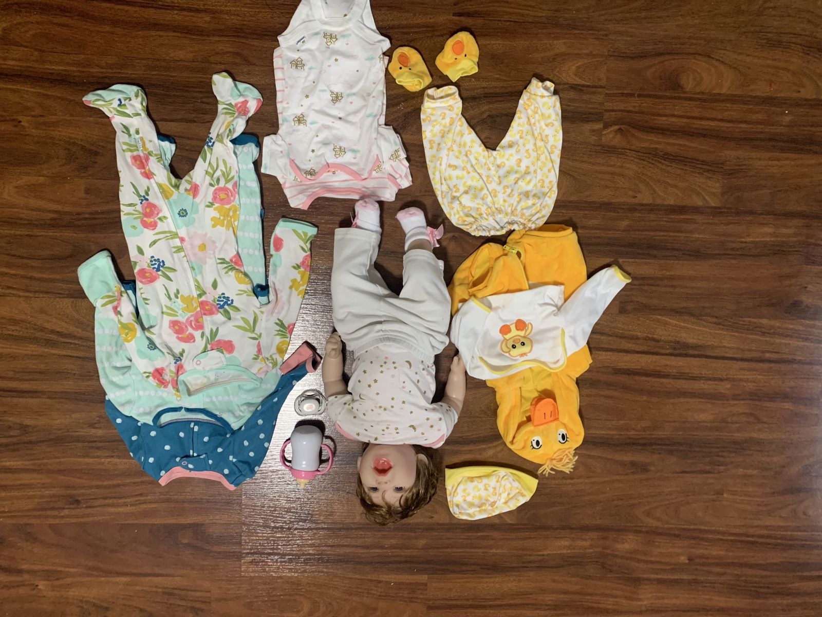 Cute Baby Doll & Newborn/0-3 Month Outfit Bundle - 3 Sleepers, Duck Costume, Bodysuits