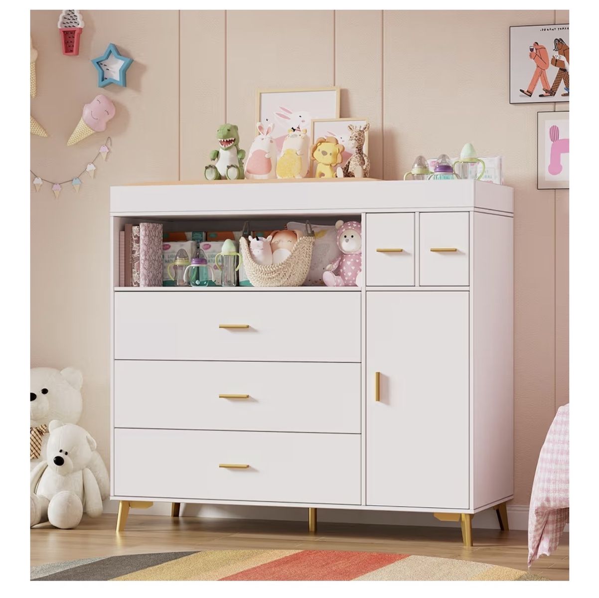 Changing Table with Drawers and cabinet