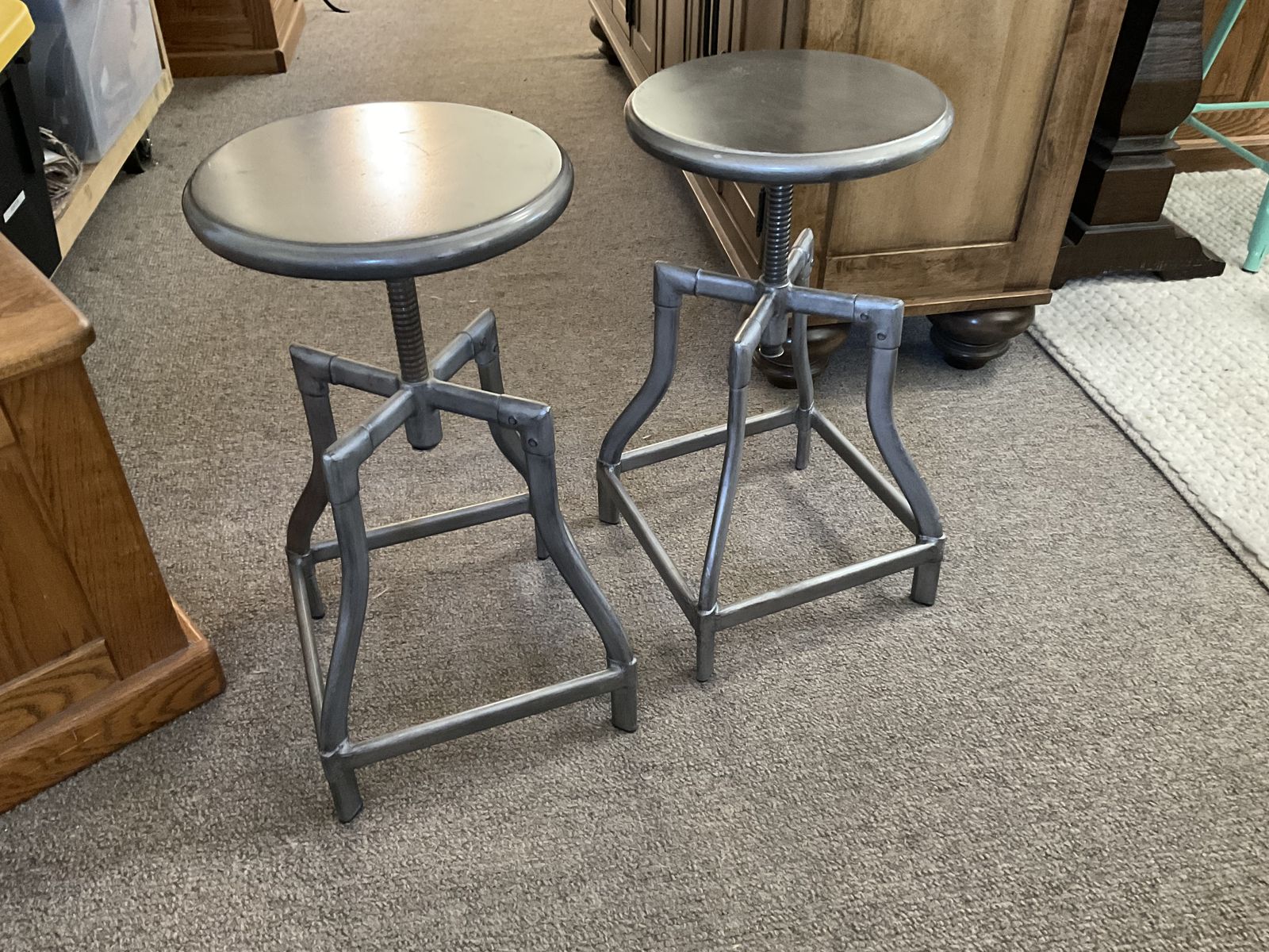 Crate & Barrel Industrial Style Adjustable Metal Bar Stools - Set of 2