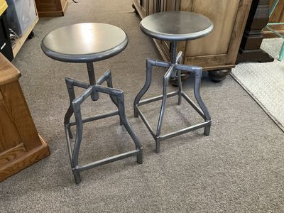 Crate & Barrel Industrial Style Adjustable Metal Bar Stools - Set of 2