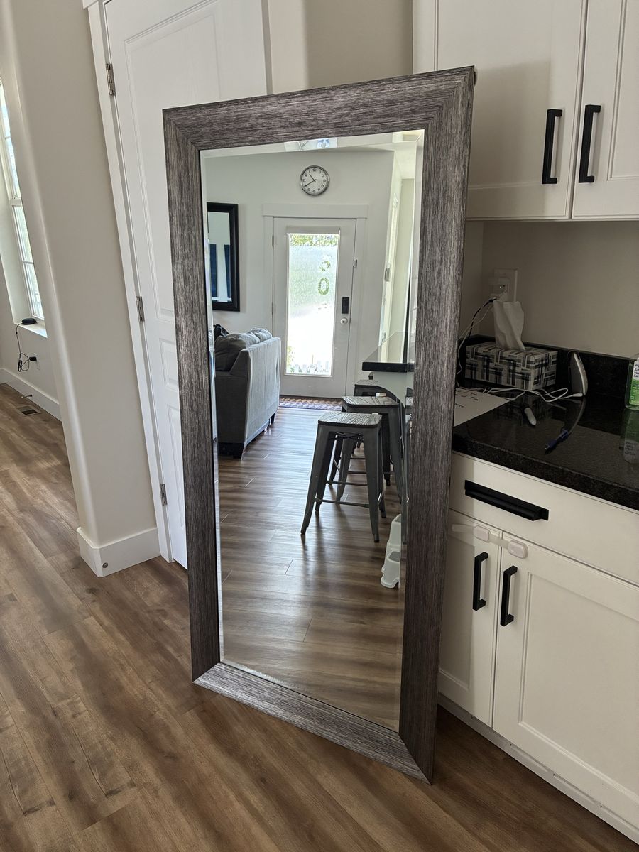 Large Full Length Floor Mirror with Rustic Gray Wood Frame