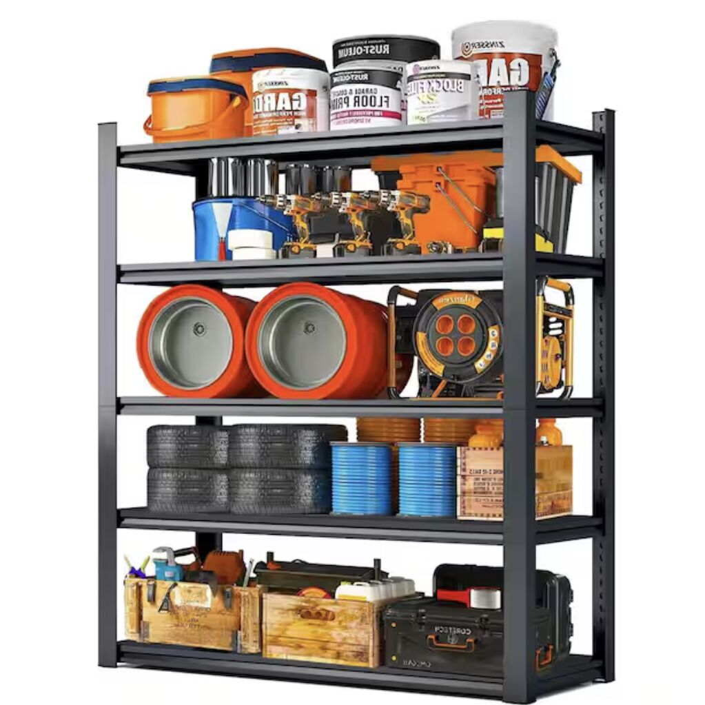 Huluwat 5-Tier Heavy Duty Steel Adjustable Garage Storage Shelving Unit in Black (47.2 in. W x 78 in. H x 18 in. D)
