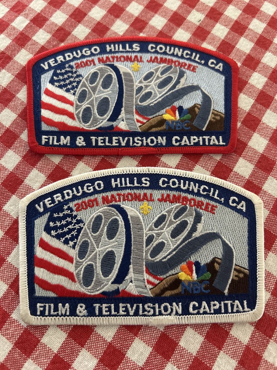 2 Versions RED & WHITE BSA Boy Scouts 2001 National Jamboree Patches Verdugo Hills Council CA Film & TV Capital Brand New 