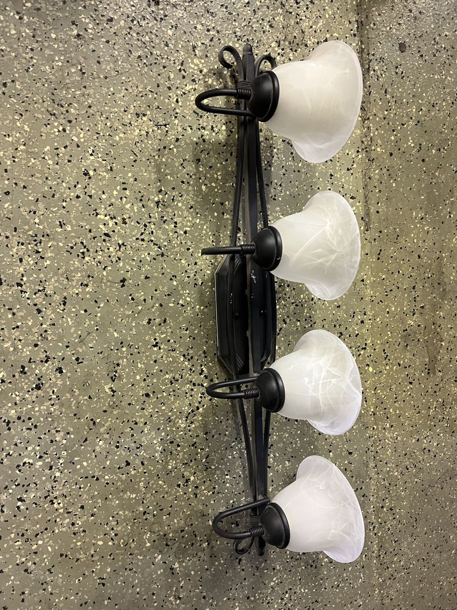 Four-Light Bathroom Vanity Light Fixture with Black Finish and Frosted Glass Shades