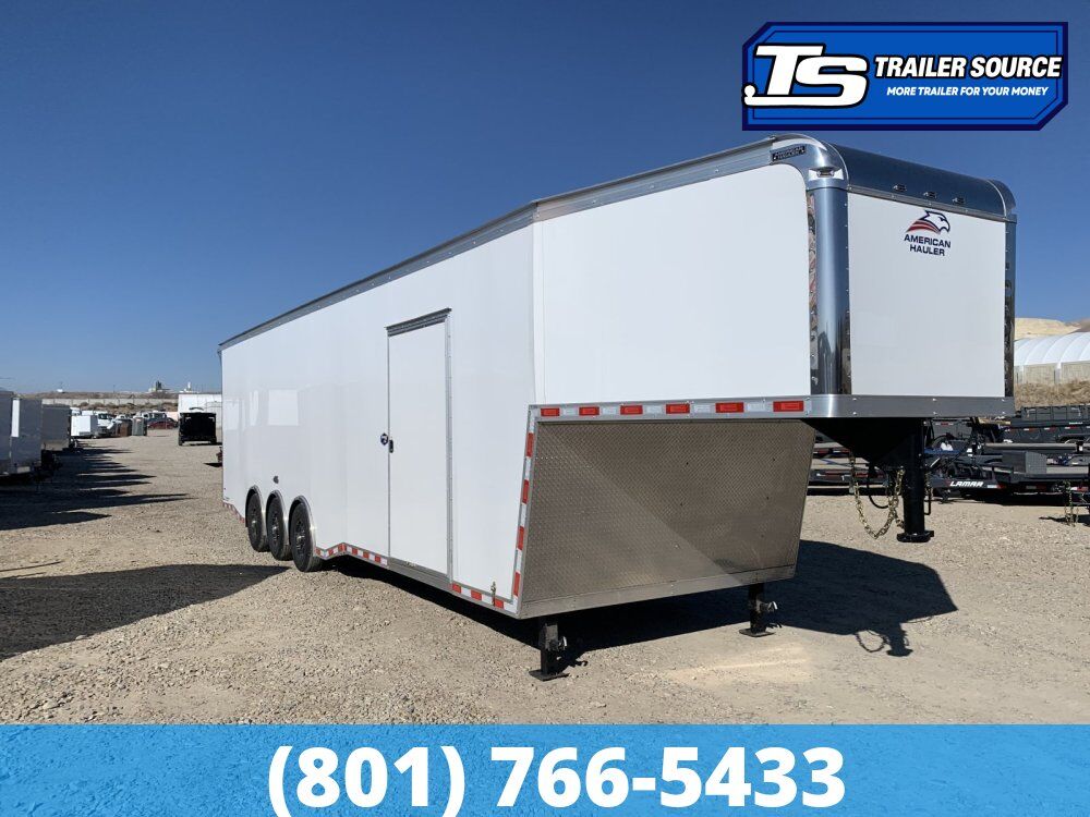 8.5x38 American Hauler Silver Hawk Gooseneck Premium Enclosed Race Car Hauler Trailer - 7'10" Interior - 21K GVWR - Rear Spoiler