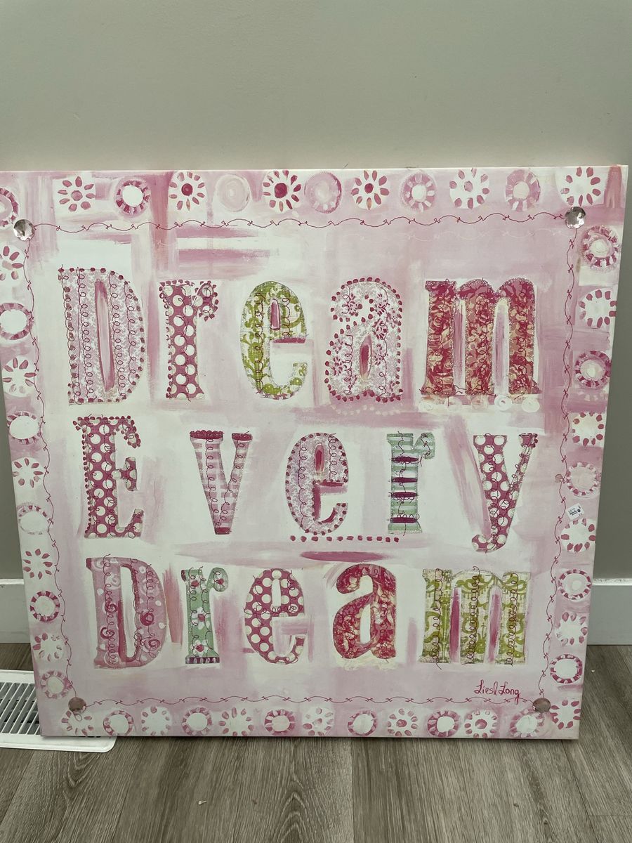 30”x30” dream every dream princess little girls room canvas wall hanging decor