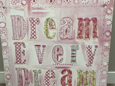 30”x30” dream every dream princess little girls room canvas wall hanging decor