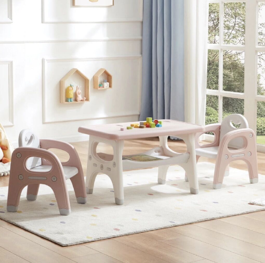 Kids Pink & White Table And Chairs Set