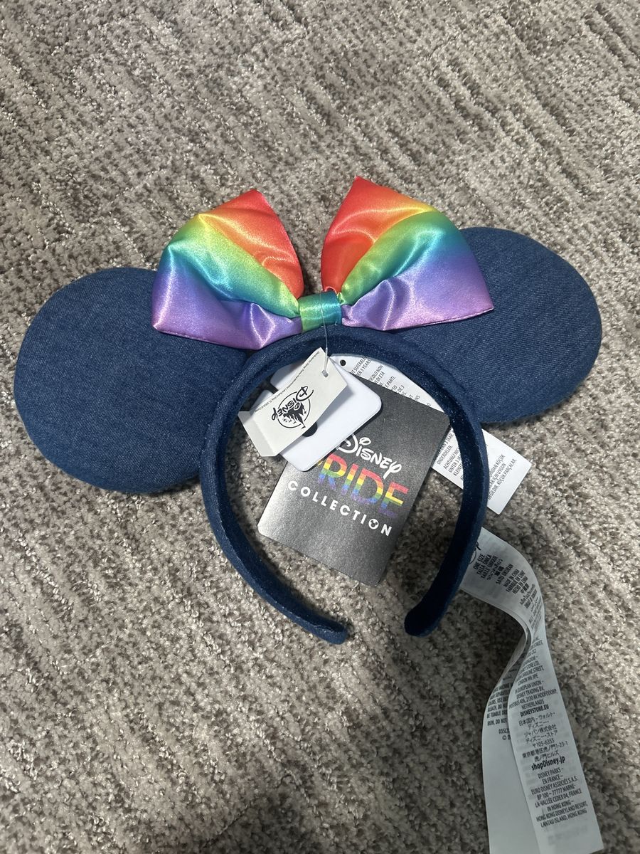 Disney Parks Pride Collection Rainbow Denim Minnie Mouse Ears Headband