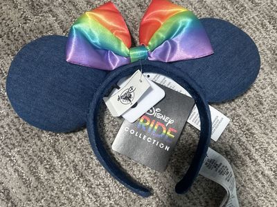 Disney Parks Pride Collection Rainbow Denim Minnie Mouse Ears Headband
