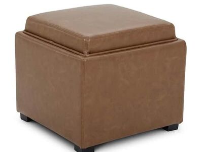 18in Leather Ottoman /Service Table