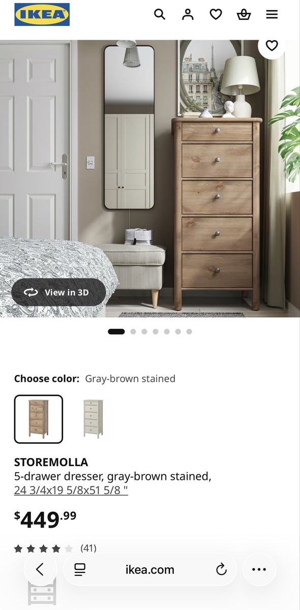 IKEA STOREMOLLA 5-Drawer Tall Dresser Gray-Brown Stained