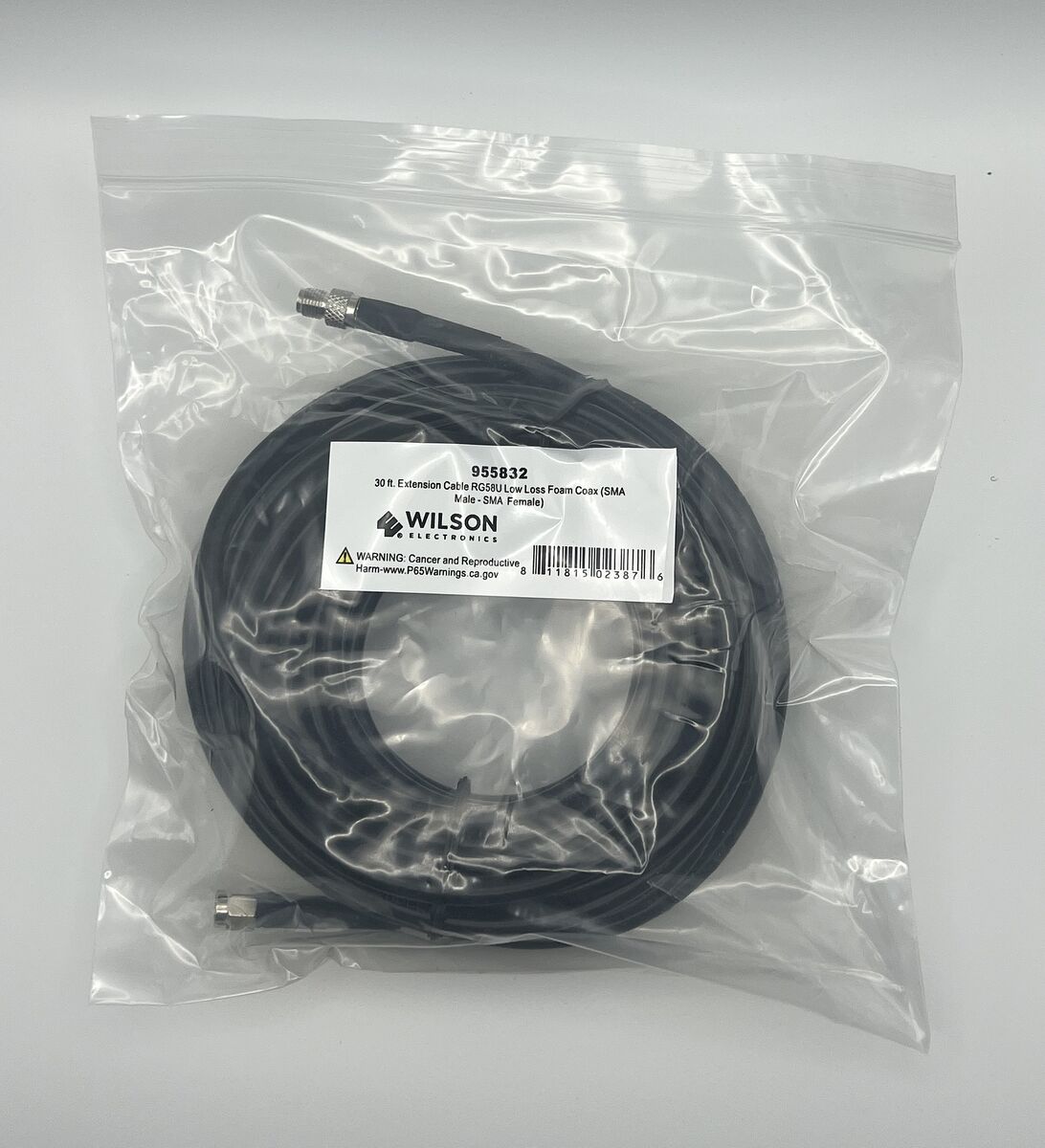 RG58U Cable SMA Male to SMA Female, 30ft Extension - New