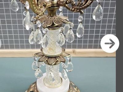 Accurate Cast Brass & Crystal Candelabra Candle Holder, Ornate Vintage Home Decor, 11.5" Tall