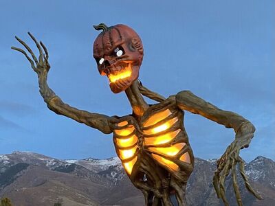 Inferno Pumpkin Skeleton 12FT Halloween Home Depot