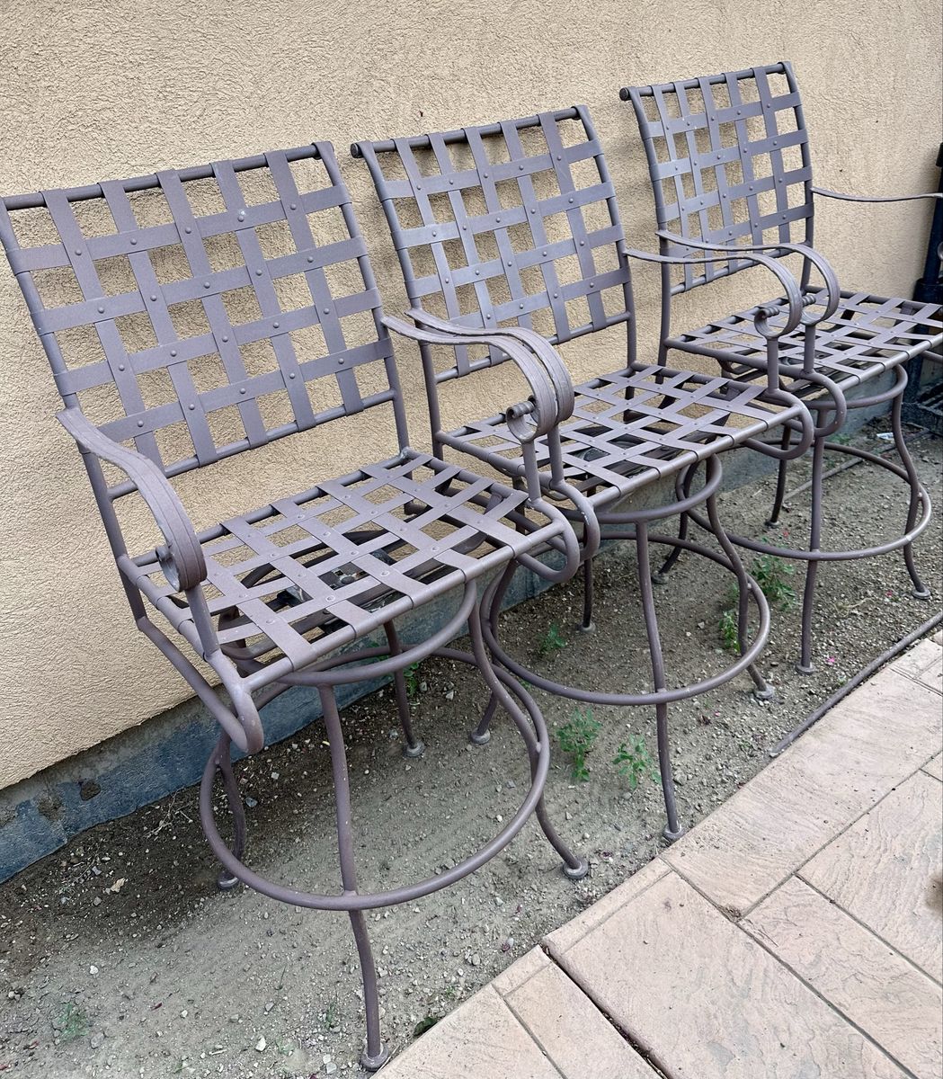 3 Bronze Metal Outdoor Swivel Bar Stools - Patio Furniture Set