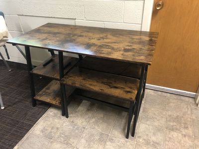 Industrial Style Dining Table with 2 Benches - Wood & Metal Rustic Seating Set