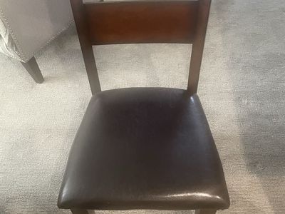 Wooden Dining Table with 8 Chairs, Dark Wood Finish, Faux Leather Seats