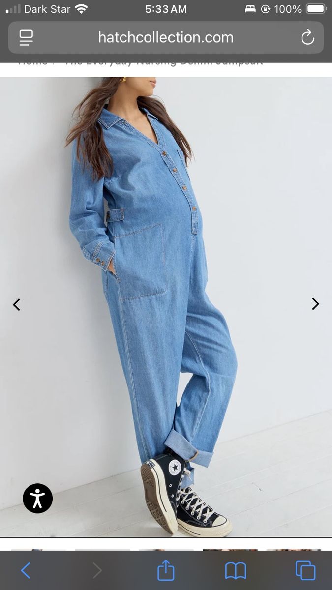 HATCH The Everyday Nursing Denim Jumpsuit - Size 0 (XS) Maternity, Functional Buttons