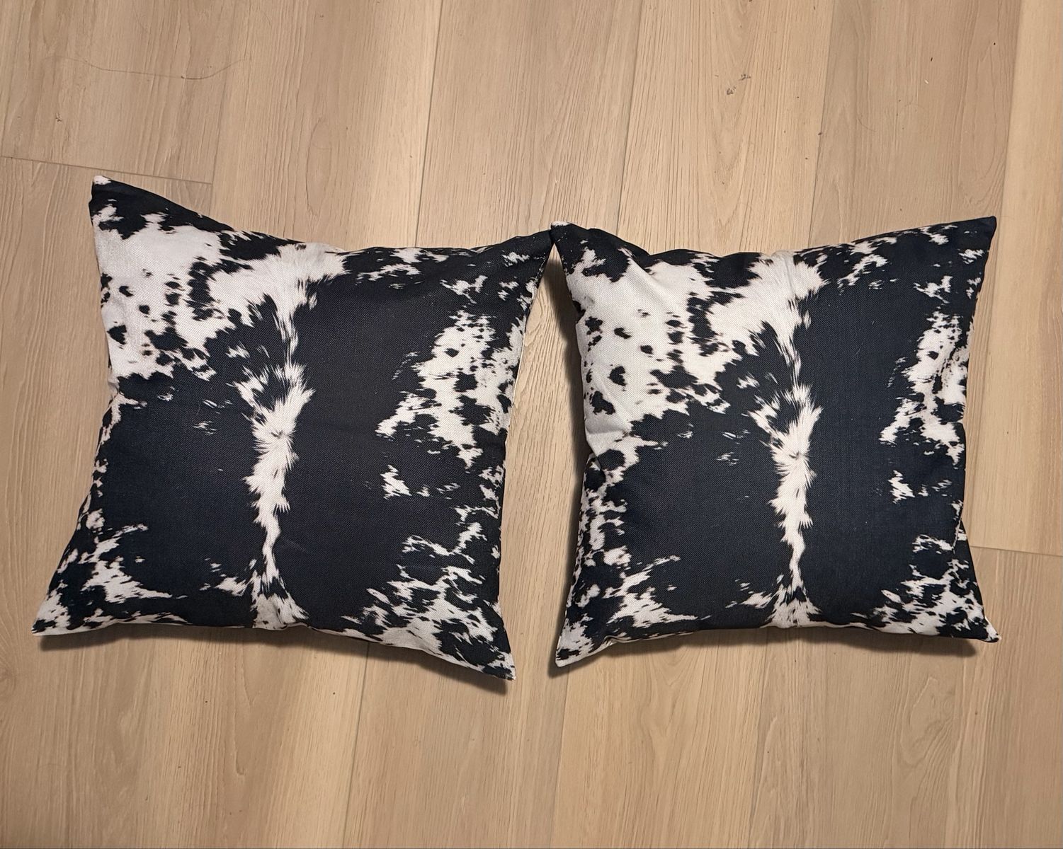 Set of 2 Black and White Cow Print Throw Pillows 18in