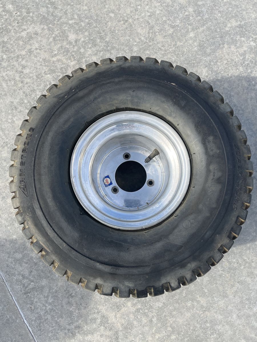 Aluminum wheel and tire.
