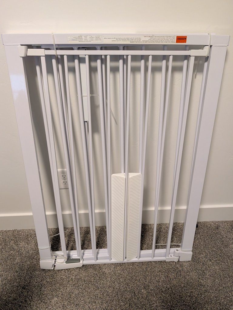 Extra Wide White Metal Safety Gate - 38 Inches Tall, Fits Openings 68.1 to 70.8 Inches