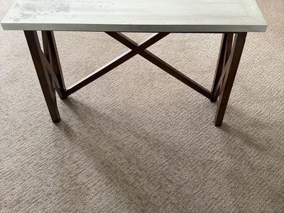 Industrial Style Console Table with Metal Top and Wood X-Frame Base