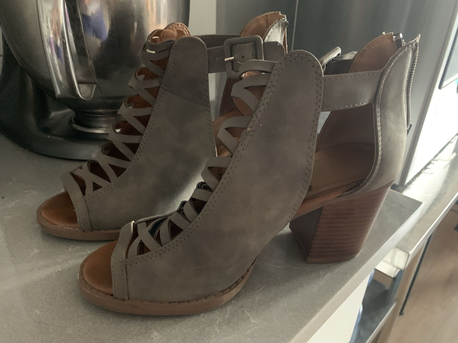 Gray Cutout Gladiator Heeled Sandals with Back Zipper