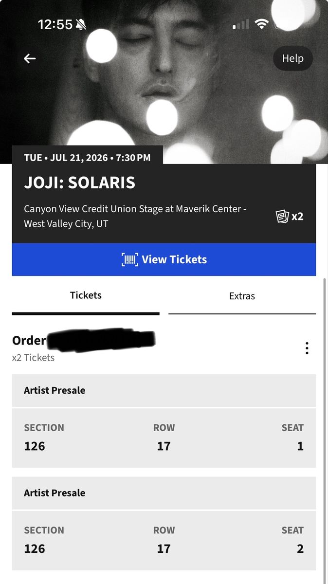 2 Joji: Solaris Concert Tickets - July 21, 2026 - Maverik Center - Section 126, Row 17